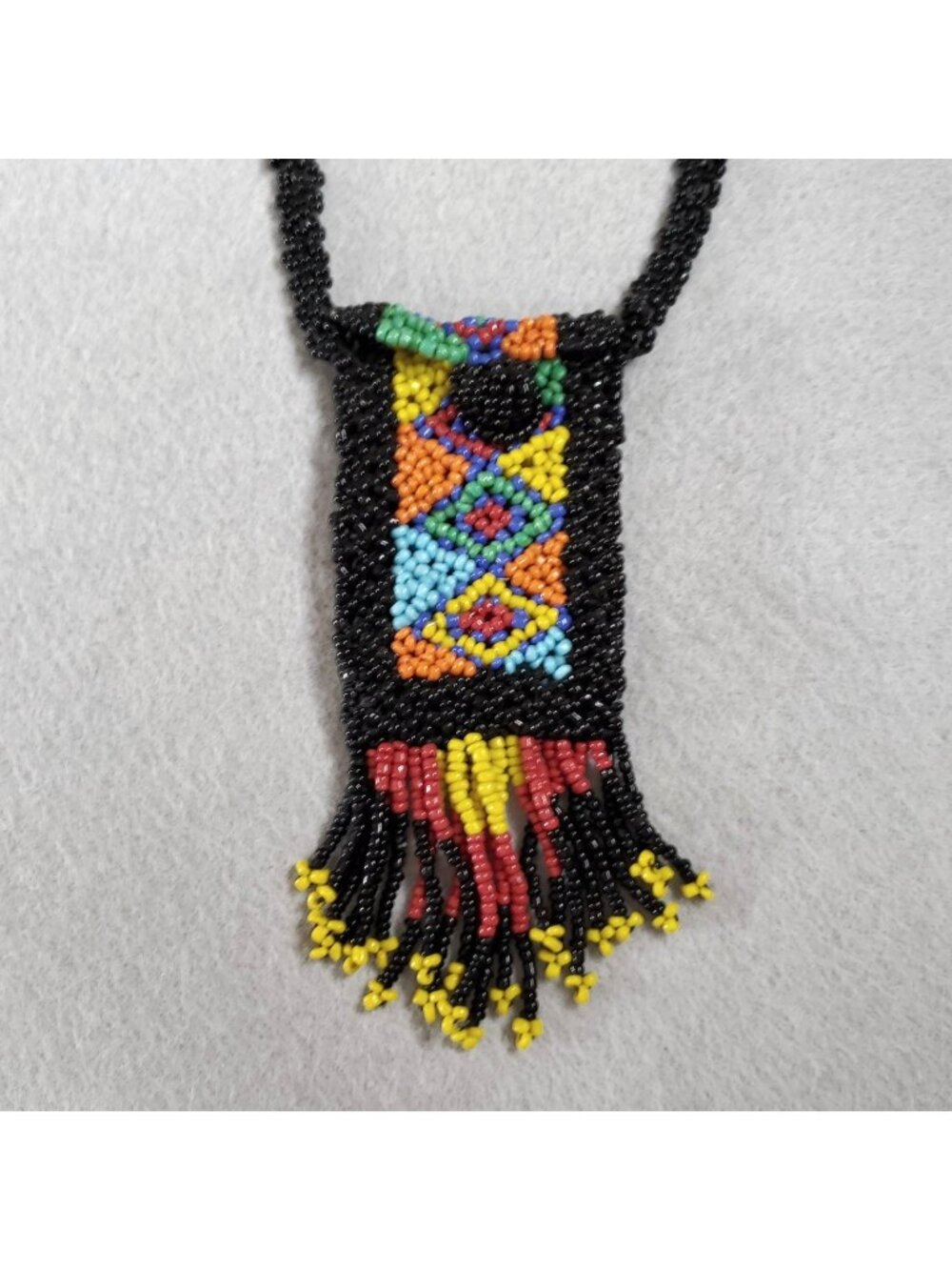 Vintage Mini Purse Necklace Seed Beaded Coin Pouch Colorful Artisan 28"